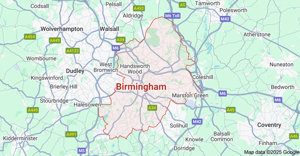 Towbar fitting Birmingham area map